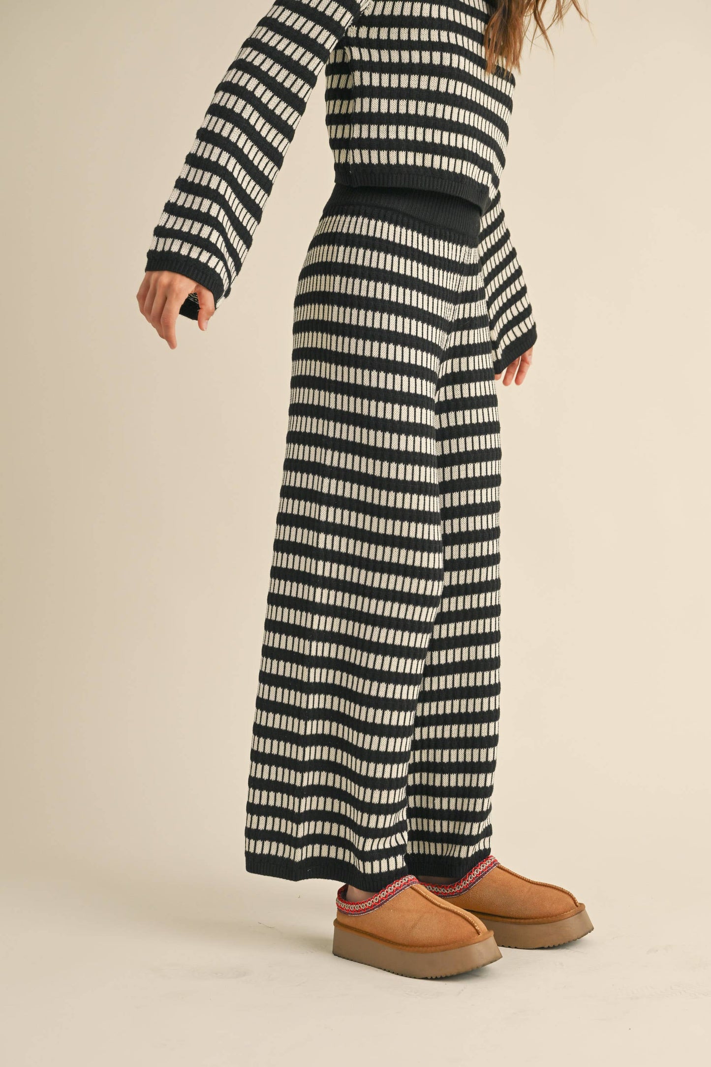 Block Stripe Black and Cream Knit Pant