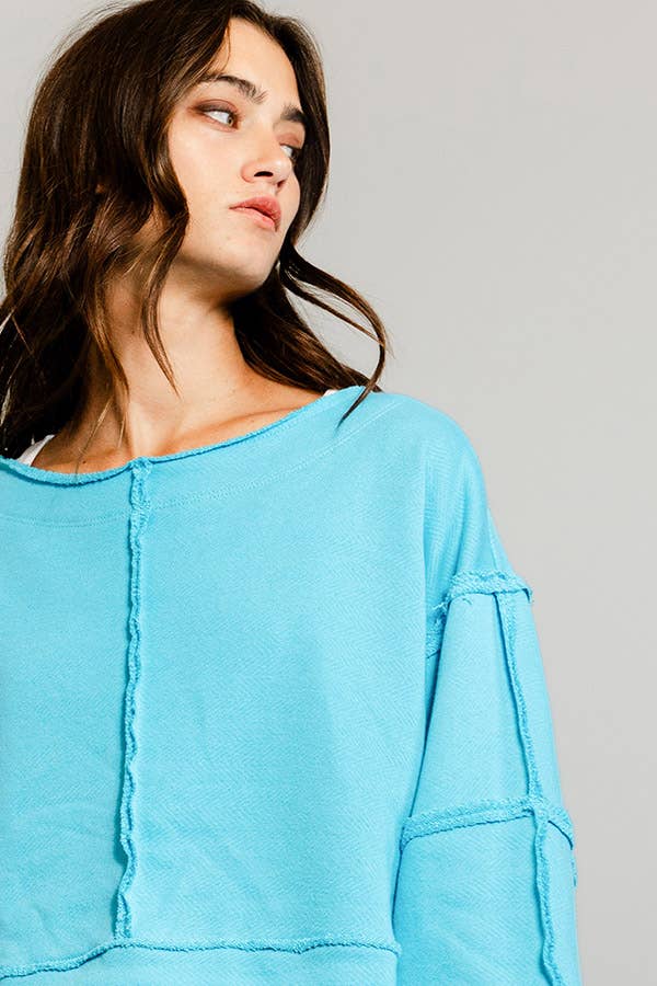 Solid Cropped Sweatshirt / Sky Blue
