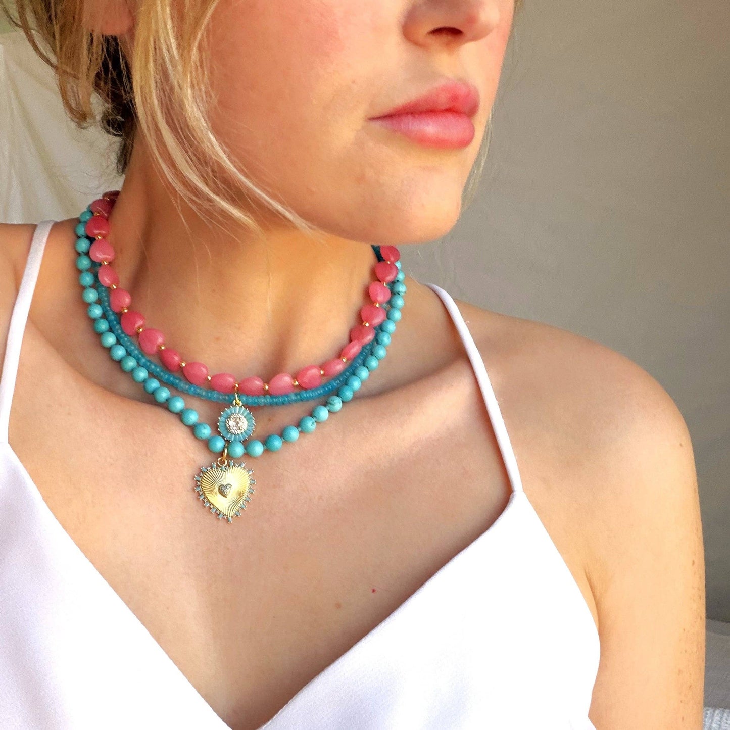 Necklace / Lottie Beaded Heart / Blue Jade