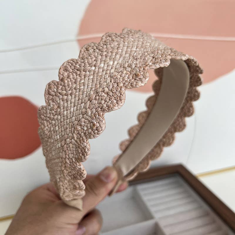 Scalloped Wide Straw Headband