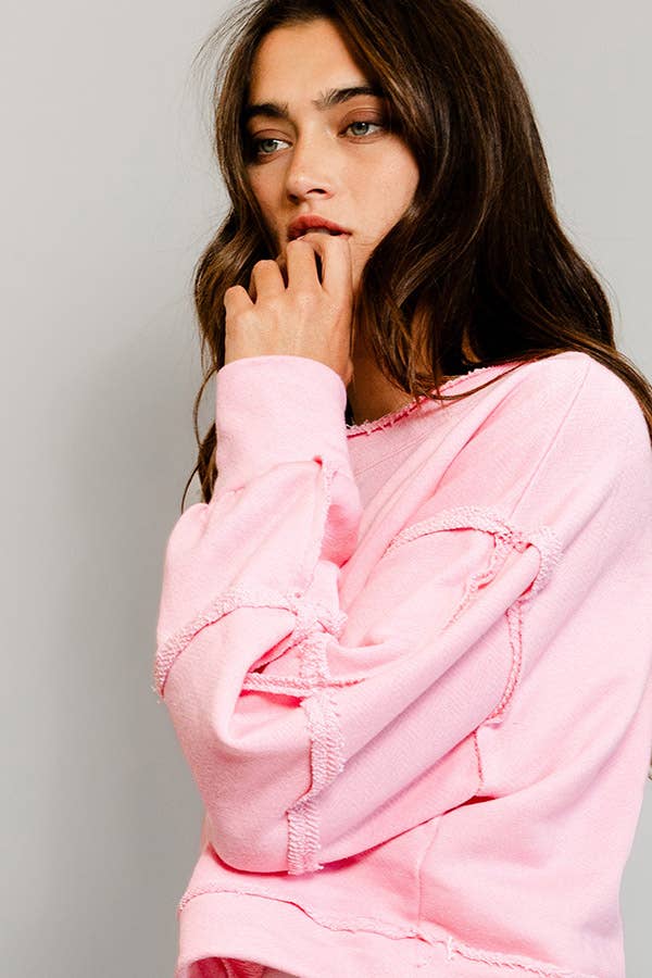 Solid Cropped Sweatshirt / Pink