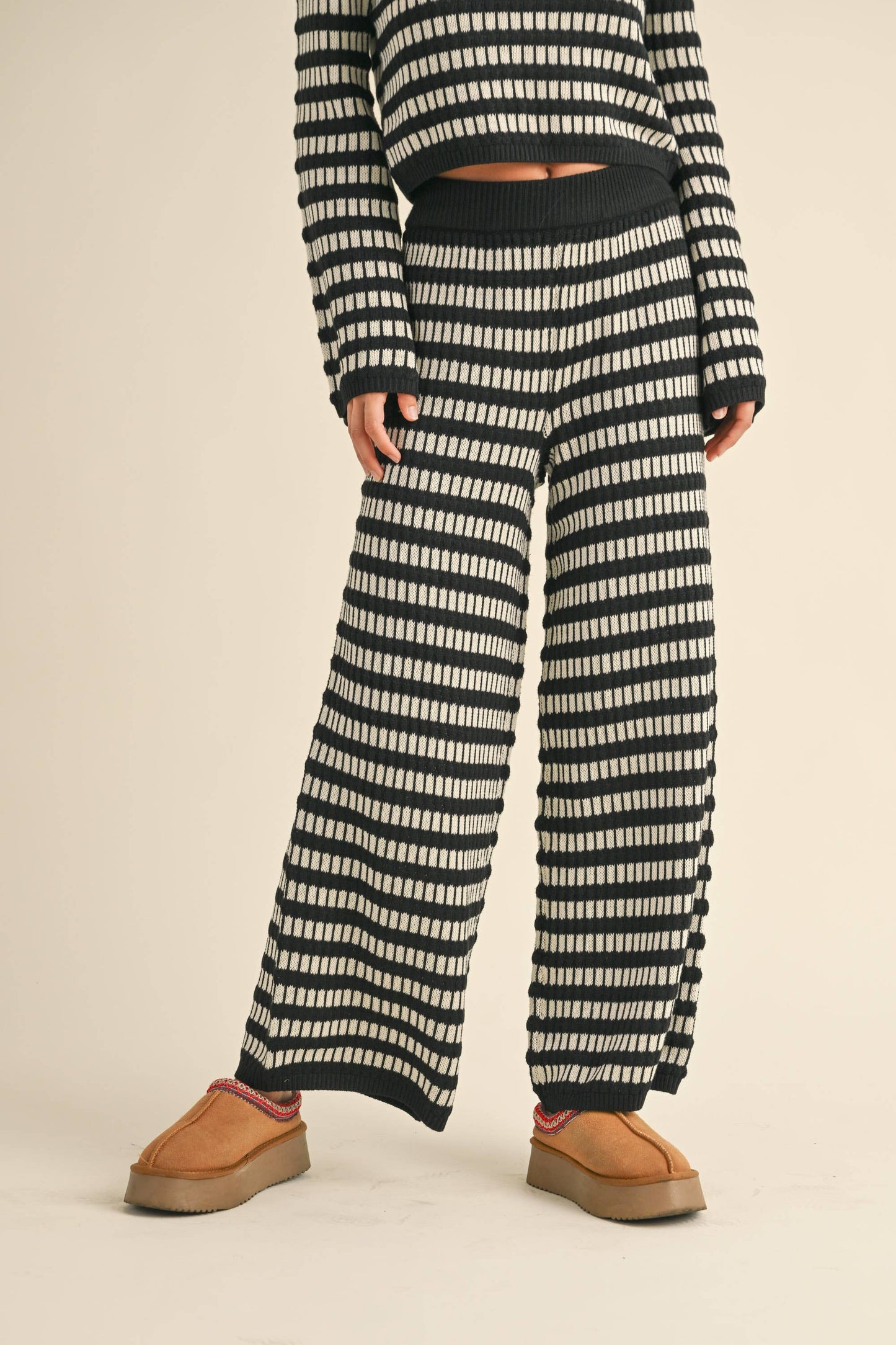 Block Stripe Black and Cream Knit Pant