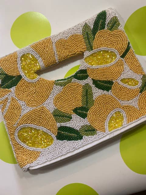 Beaded Cut Out Lemon Clutch