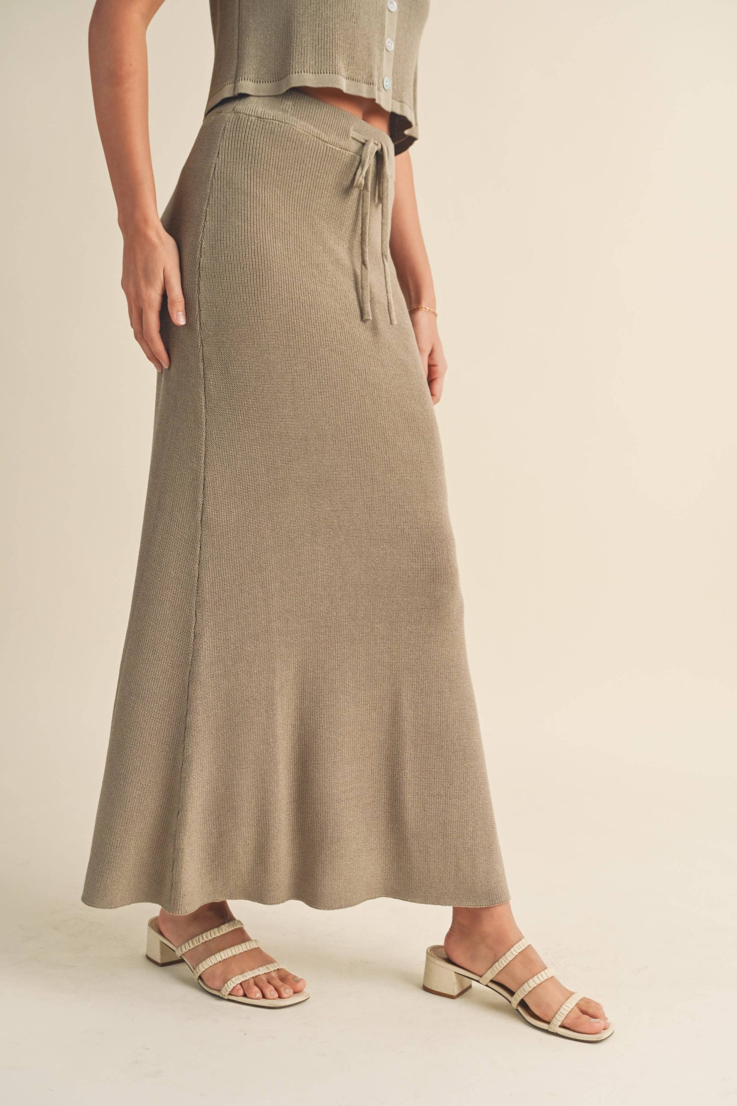 Knitted Maxi Skirt Green Grey