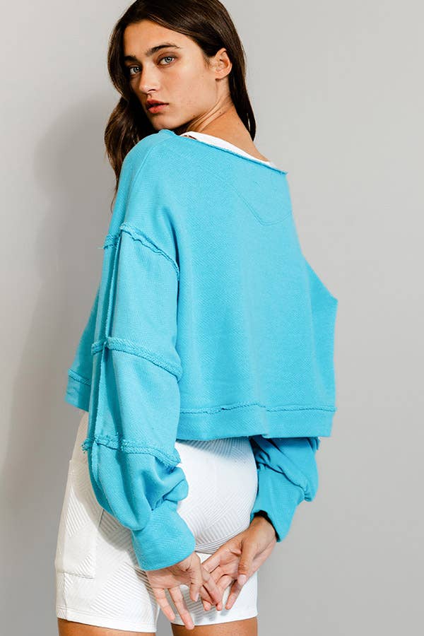 Solid Cropped Sweatshirt / Sky Blue