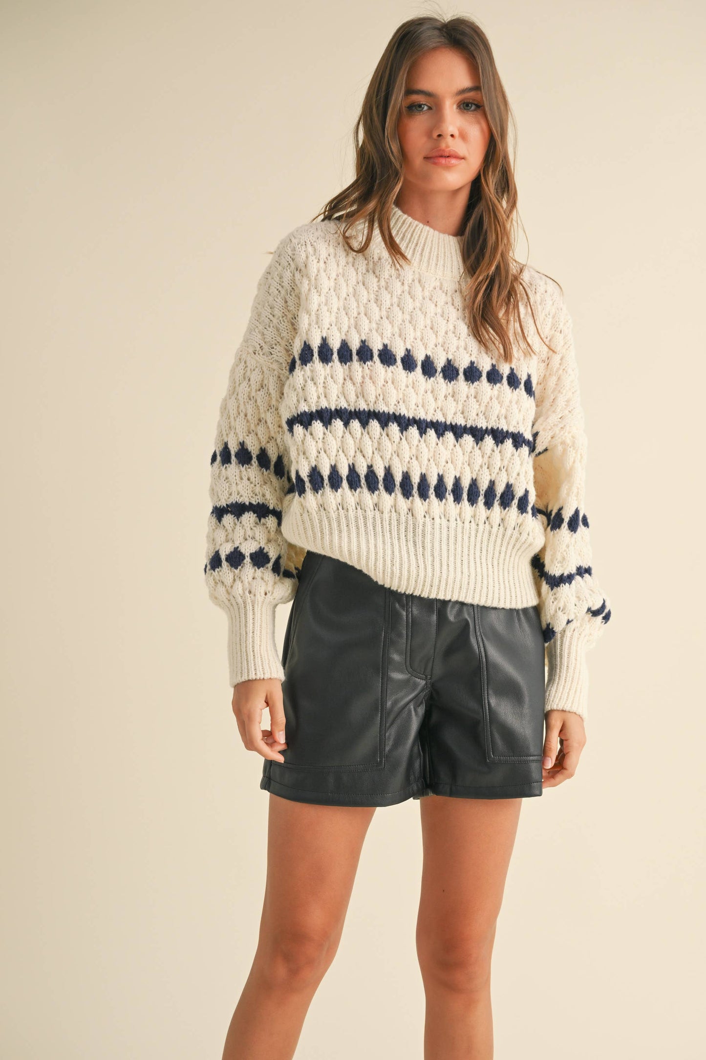 Color Popped Sweater Cream and Navy