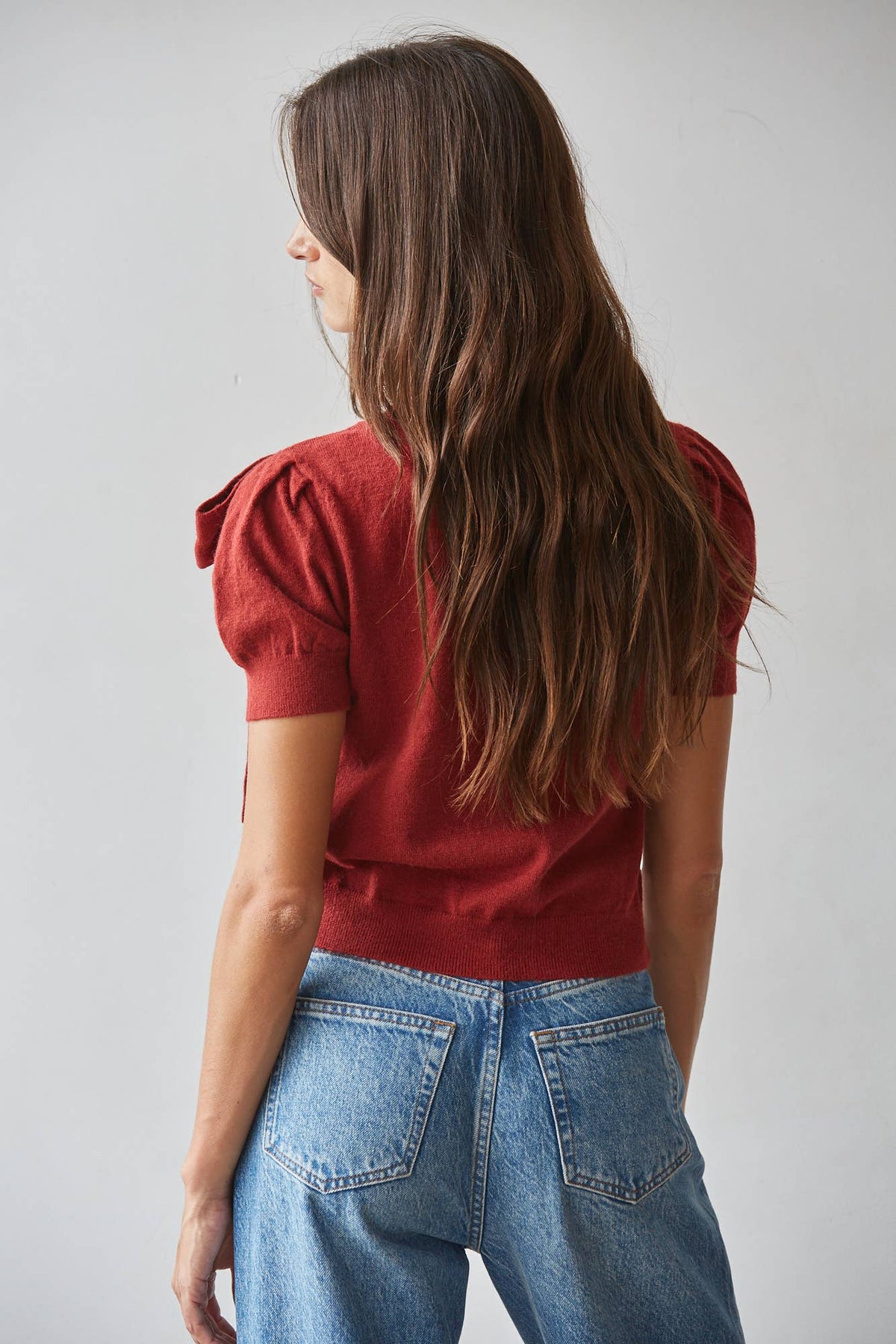 Tops / Knit Pullover Tie Bow Detail / Dusty Red