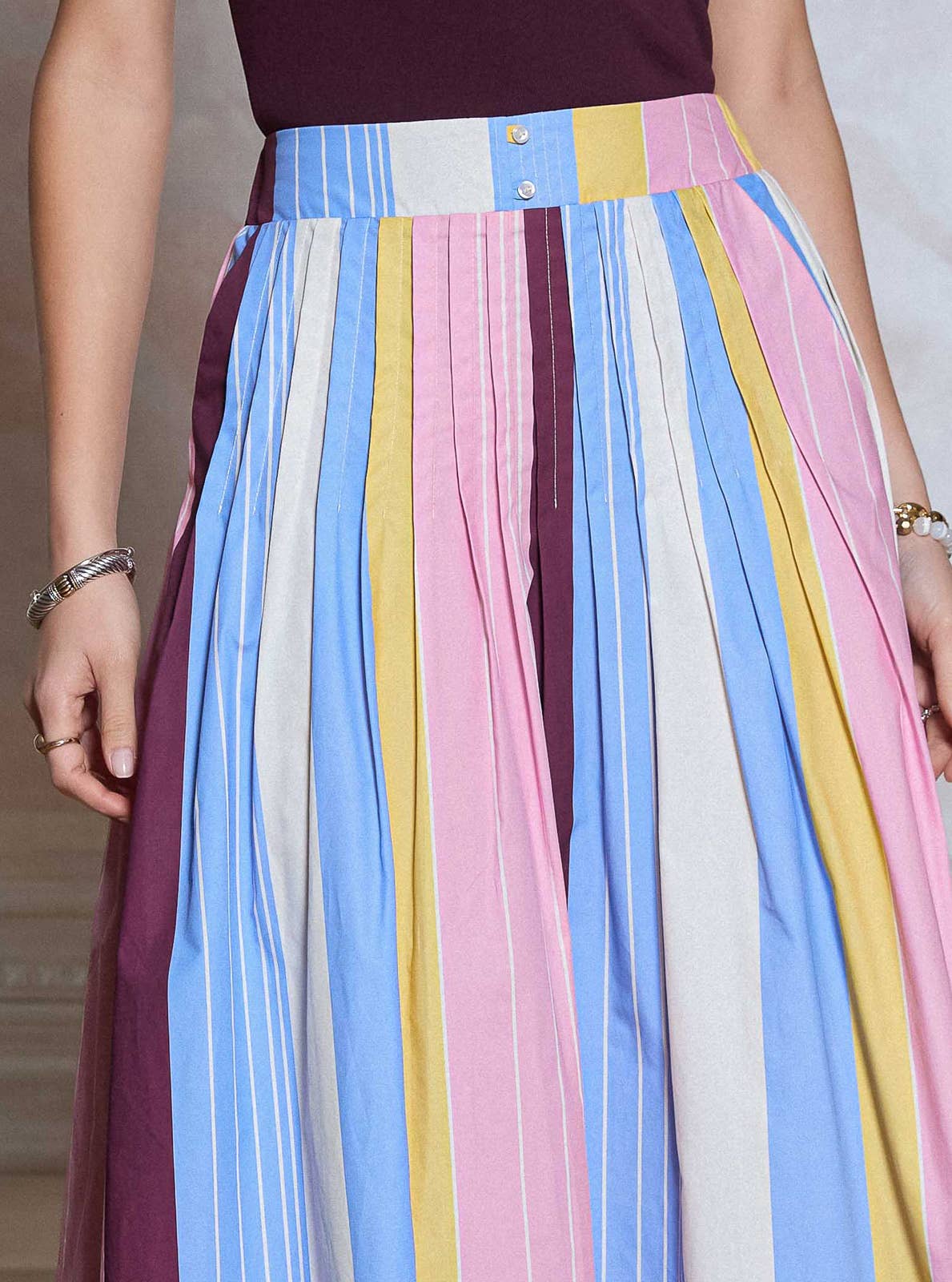 Skirts / Striped Cotton A-line Midi / Multi