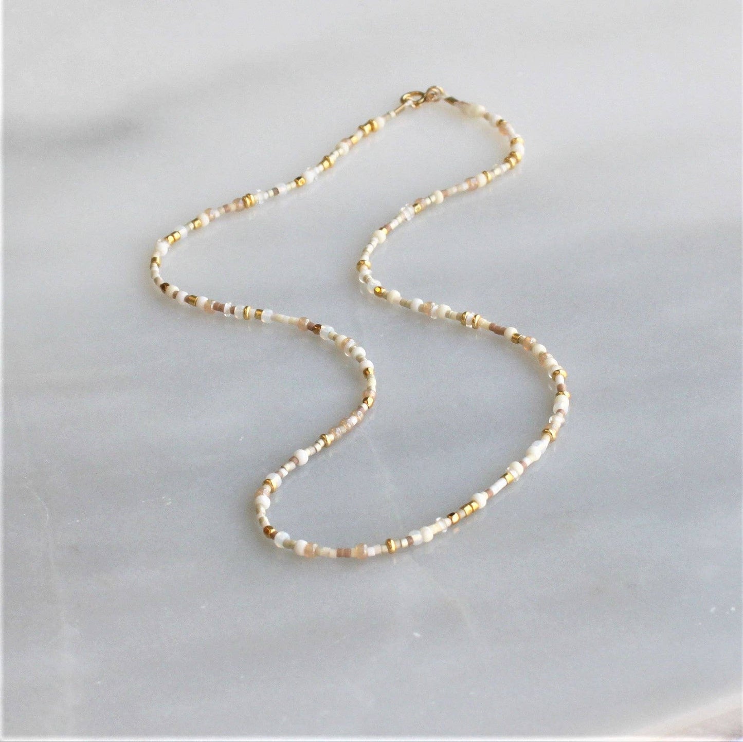 Unity Seed Beaded Necklace / Aqua