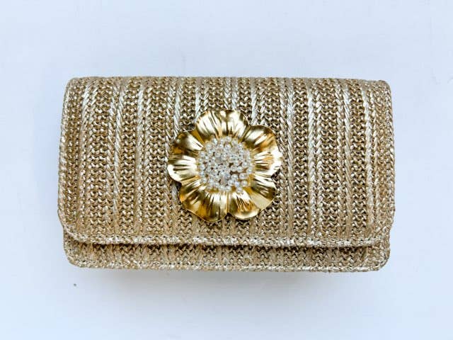 Gold Fabric Blossom Clutch