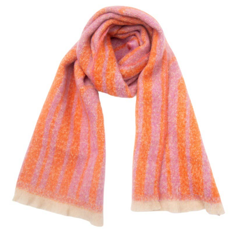 Soft Chunky Pink/Orange Geometric Lines Scarf