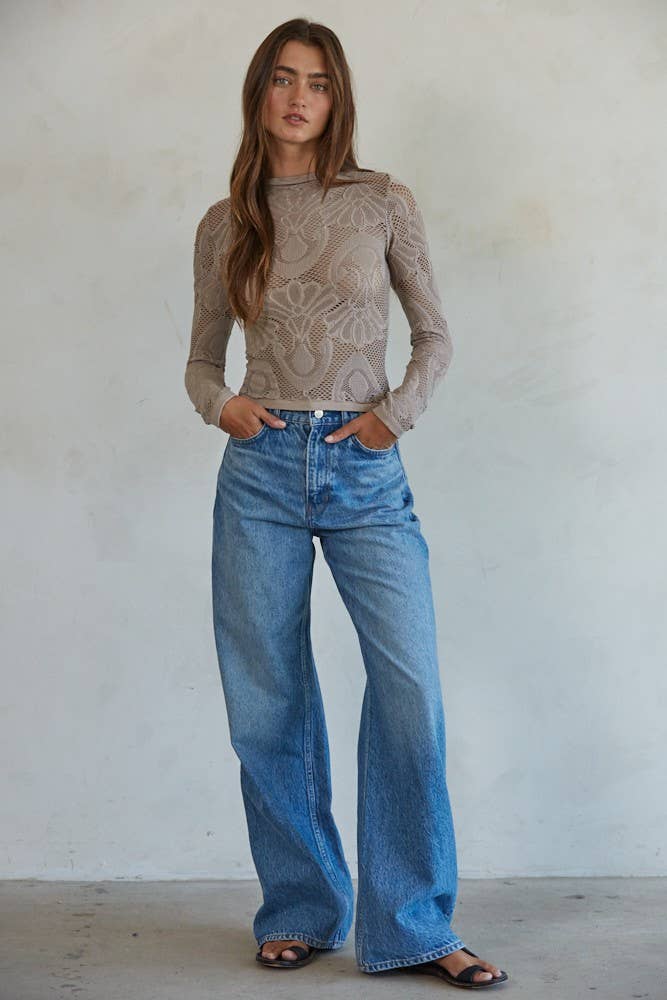 The Seamless Jacquard Knit Mock NeckTop Long Sleeve / Ash Mauve