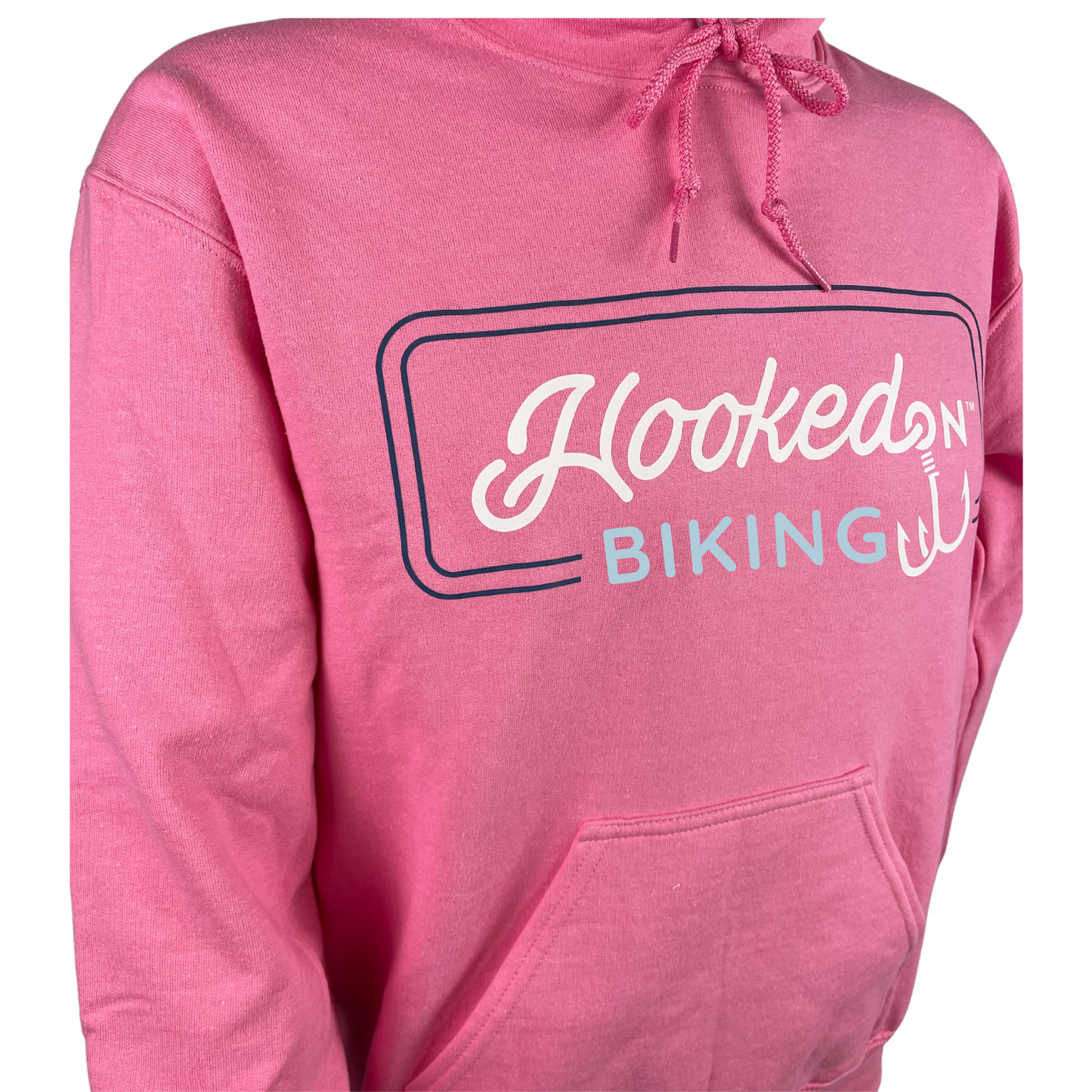 Hooked On Customizable Hoodie Peony Pink with Navy/White