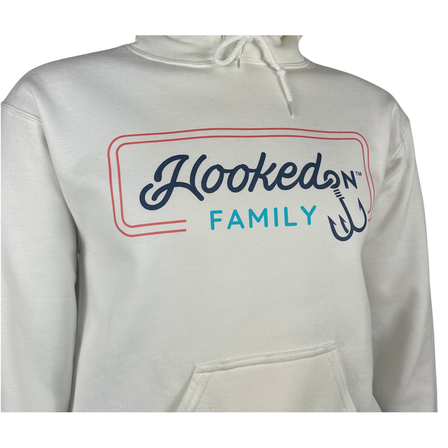 Hooked On Customizable Hoodie White with Red/Navy