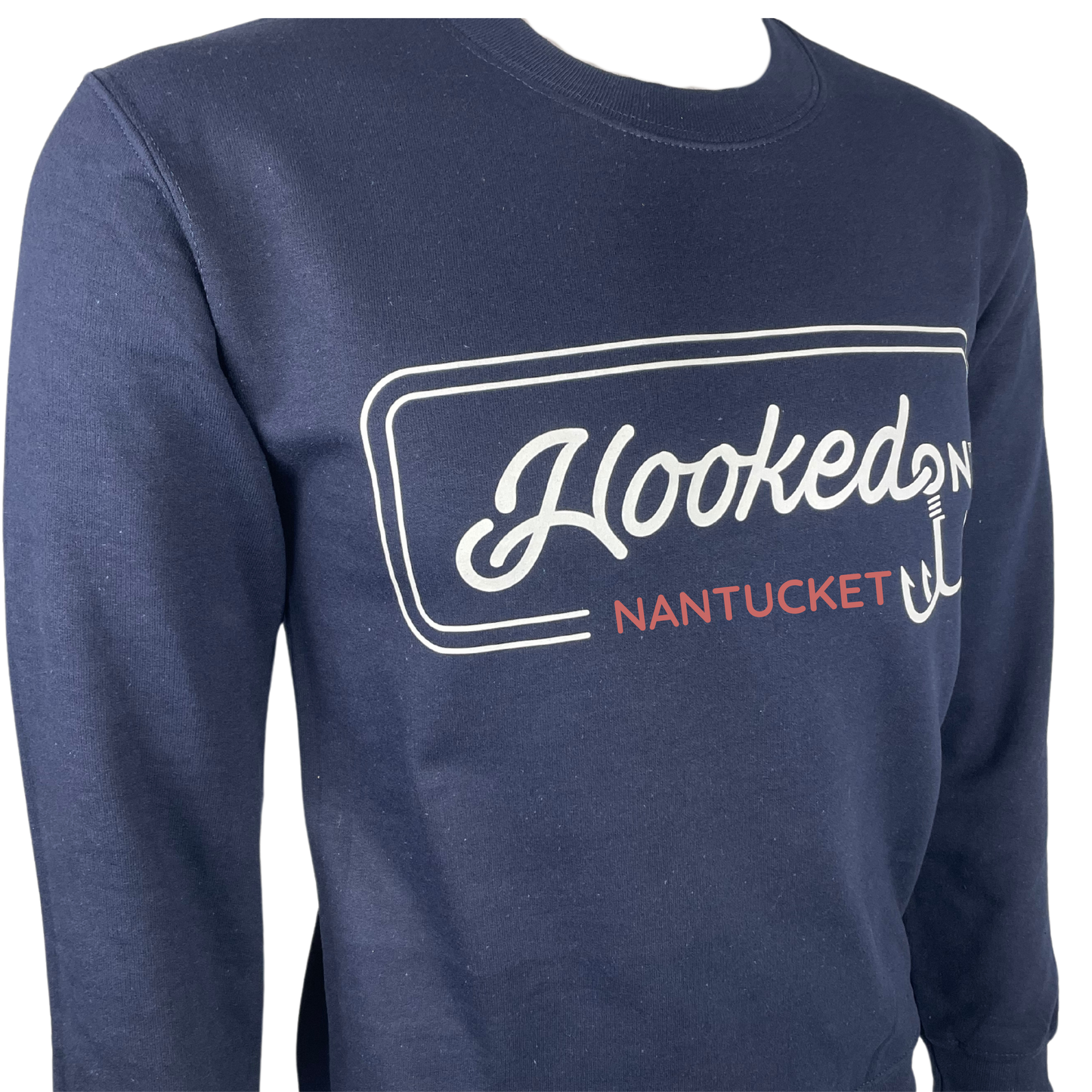 Hooked On Customizable Crewneck Navy with White