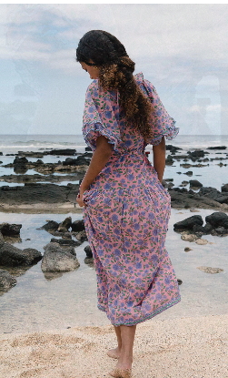 Alesta Hydrangea Block Print Midi