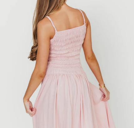 Smocked Bodice Fit and Flare / Soft Pink