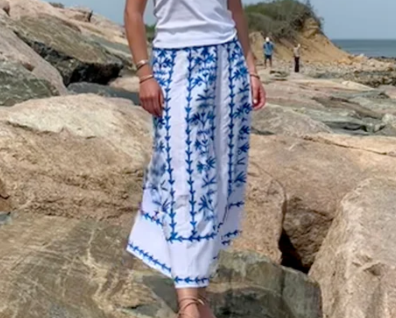 The Hanley Midi Skirt White / Royal Embroidery