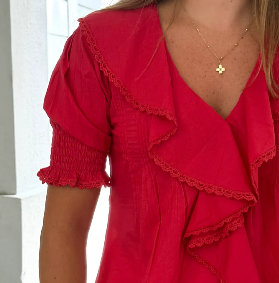 Tops / The Amelia Ruffle Top / Red