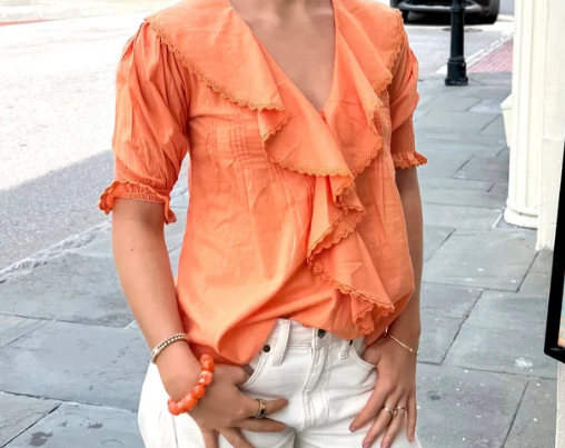 Tops / The Amelia Ruffle Top / Tangerine