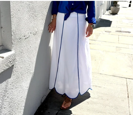 Skirts / The Hanley Super Maxi / White / Royal Piping