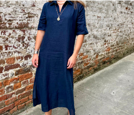 Dresses / The Darren Linen Midi / Navy