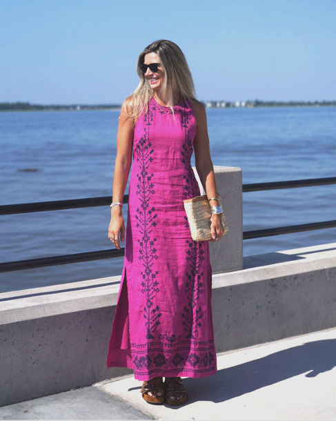 Dresses / Isabella Sleeveless Linen Maxi / Plum /Navy Embroidery