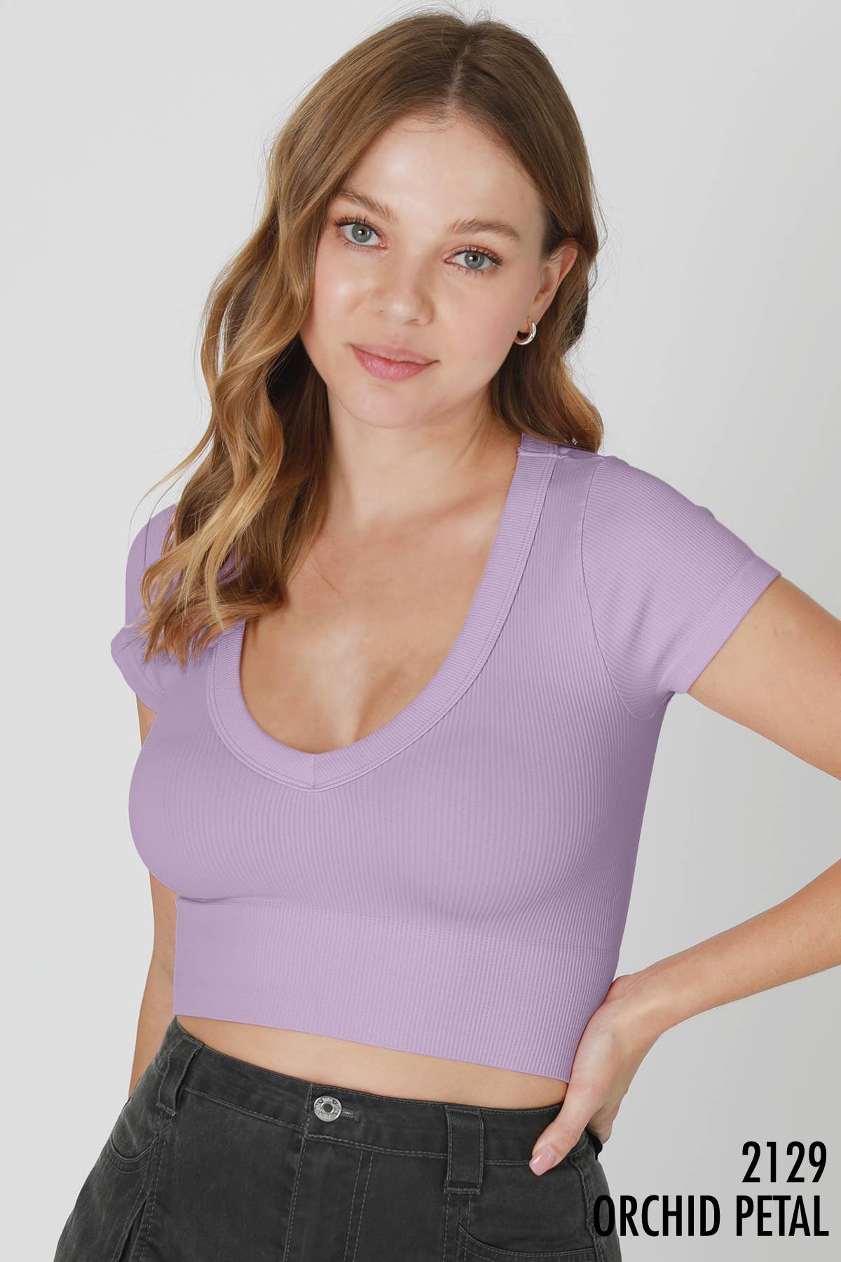 Short Sleeve V Neck Crop Tee - Three Colors