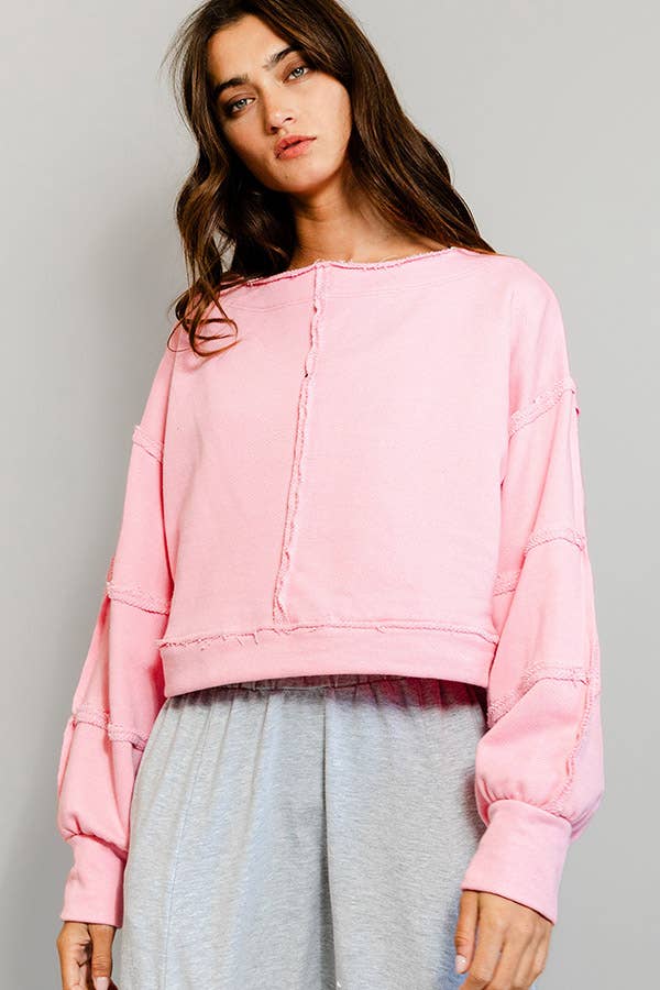 Solid Cropped Sweatshirt / Pink