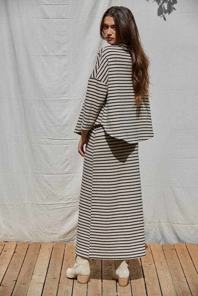 Knit Striped Pullover Top / Taupe / Black