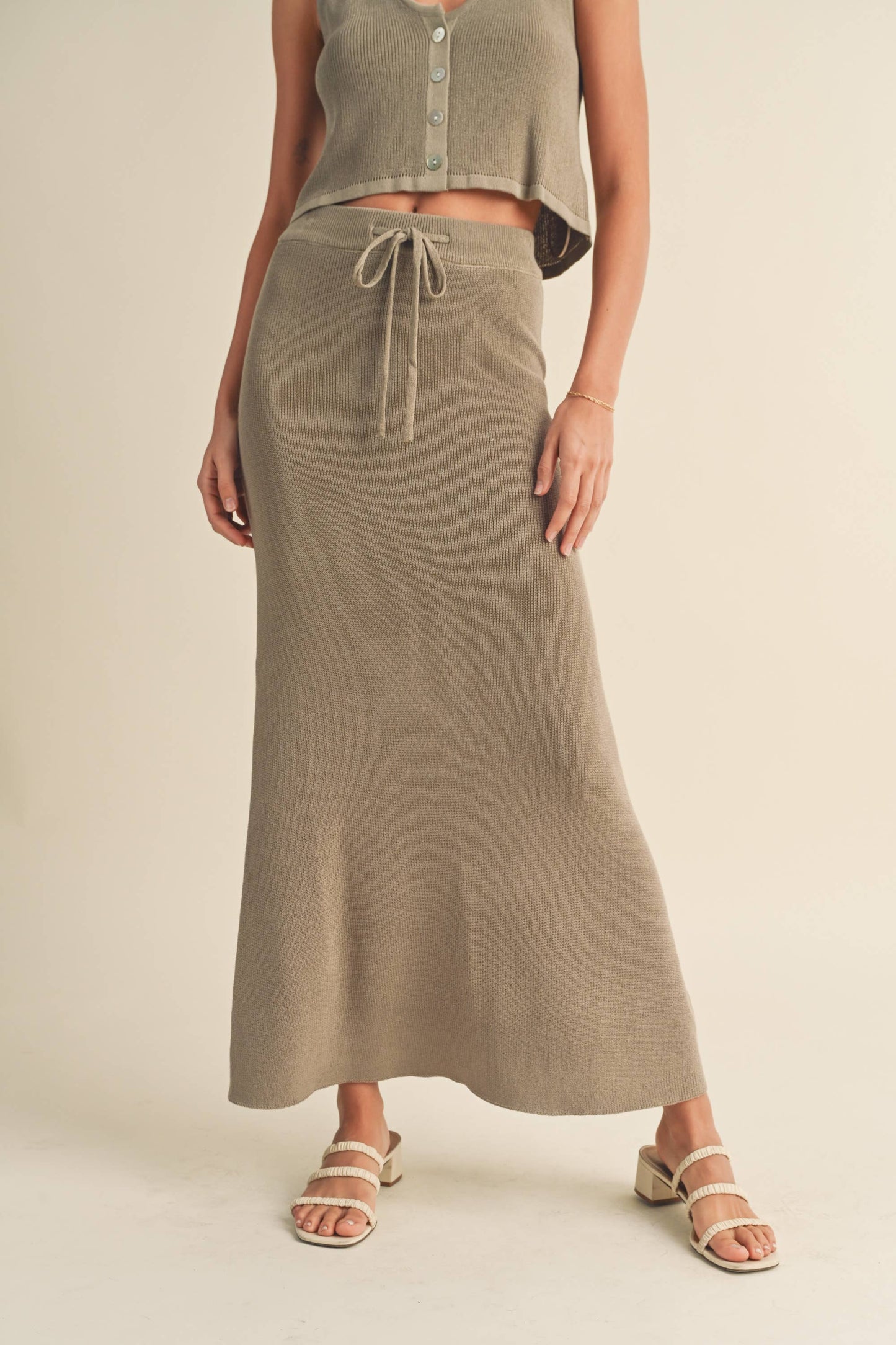 Knitted Maxi Skirt Green Grey