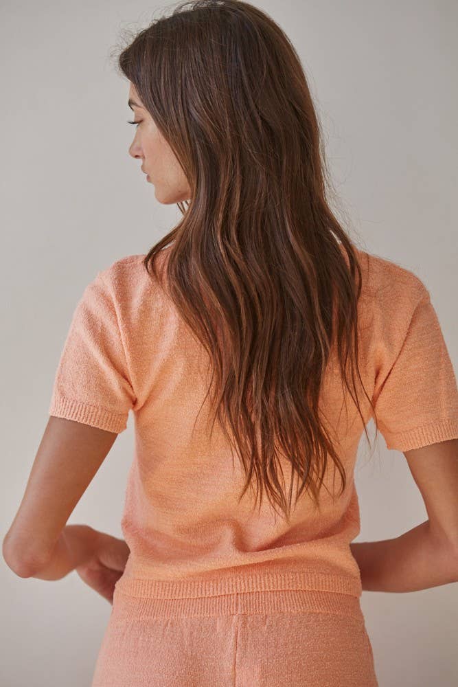 The Sweater Knit Short Sleeve Crop Top / Soft Peach