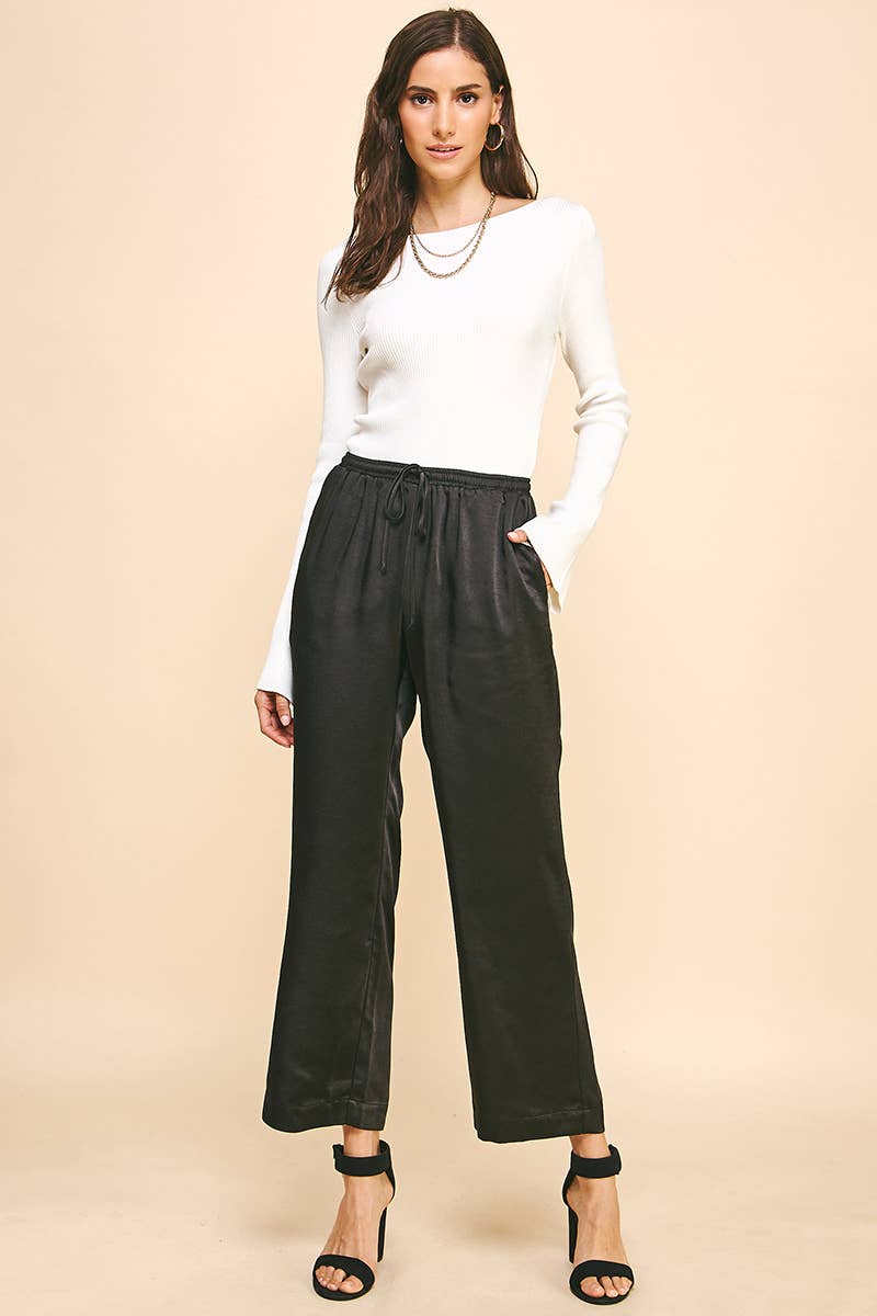 Satin Straight Leg Pant Navy