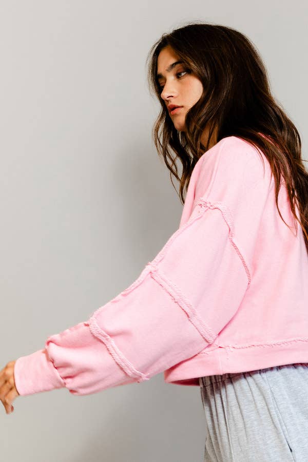 Solid Cropped Sweatshirt / Pink