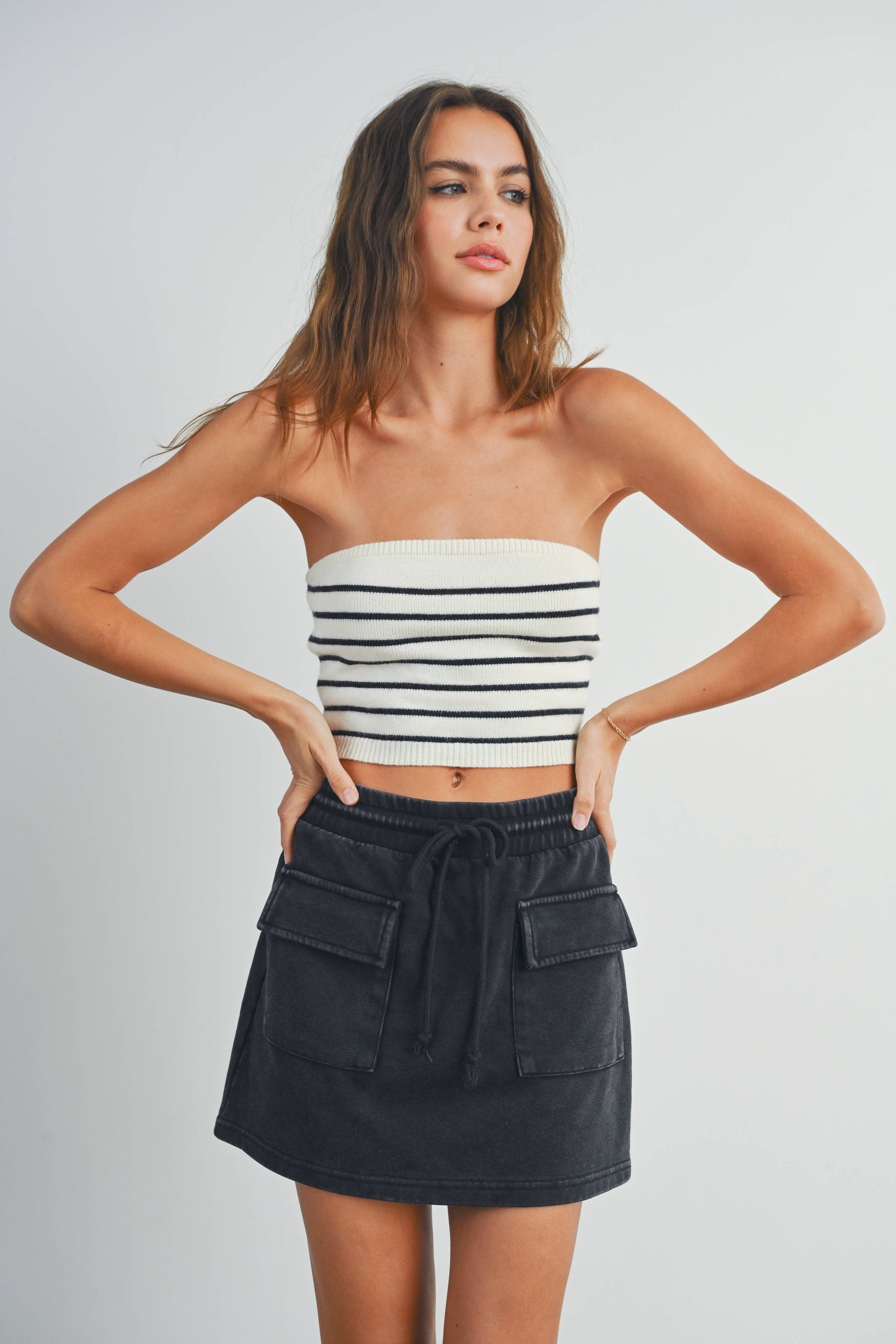 Washed French Terry Front Pocket Skirt / Black
