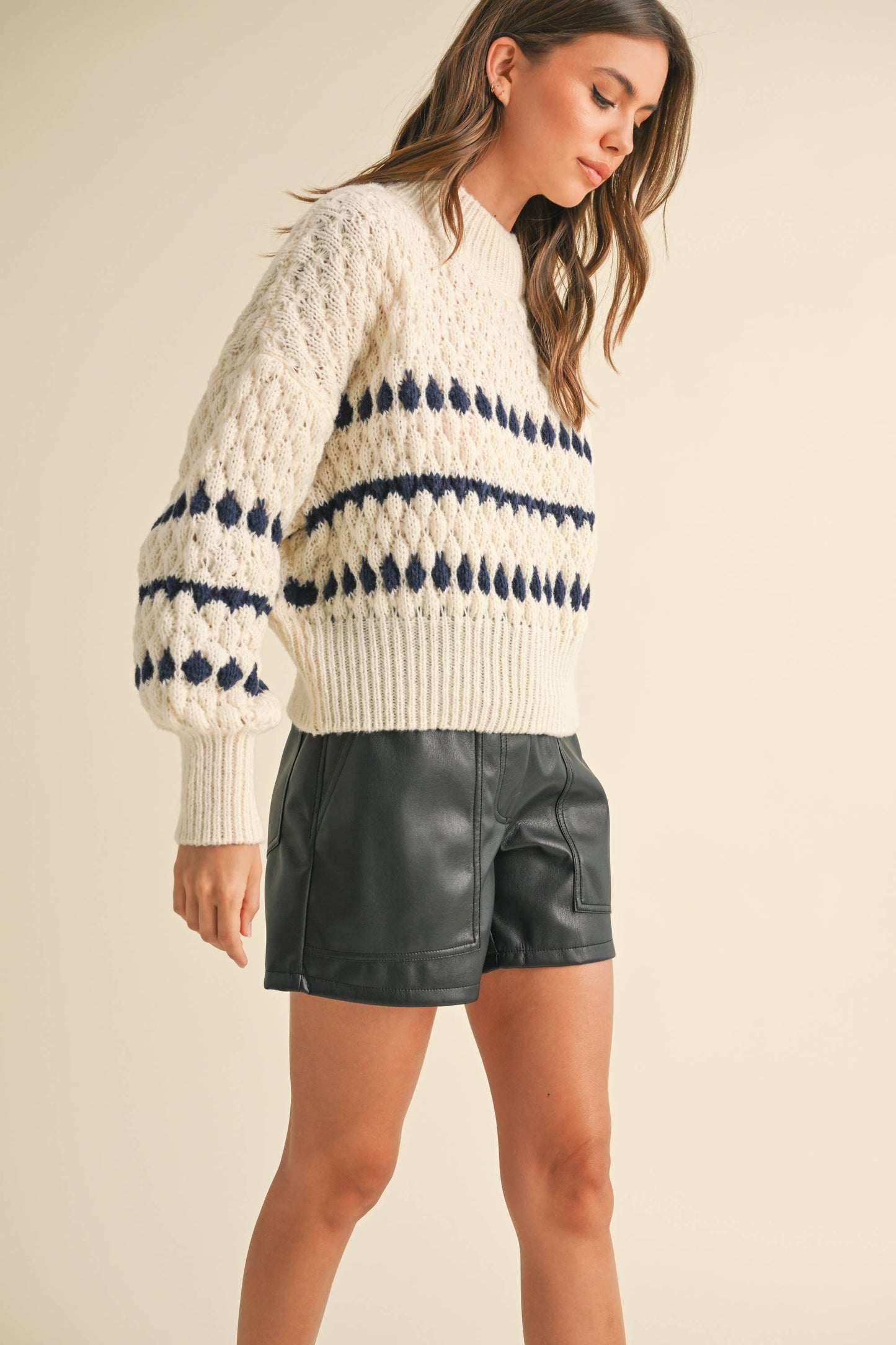 Color Popped Sweater Cream and Navy