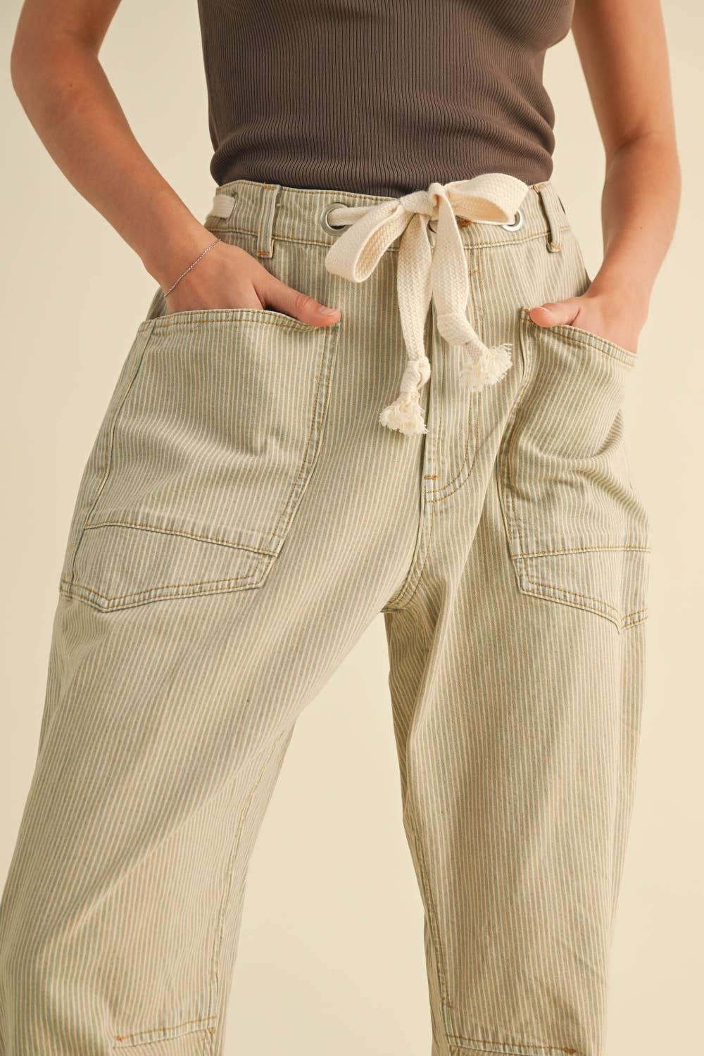 Barrel Cut Denim Pants / Lt Blue / Stripe
