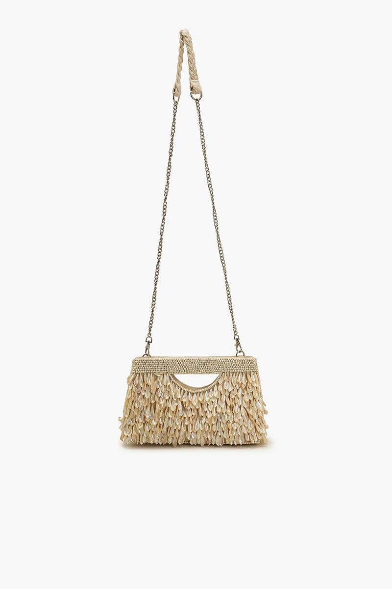 Handbag / Rainbow Shell Beaded Cut Out Handle