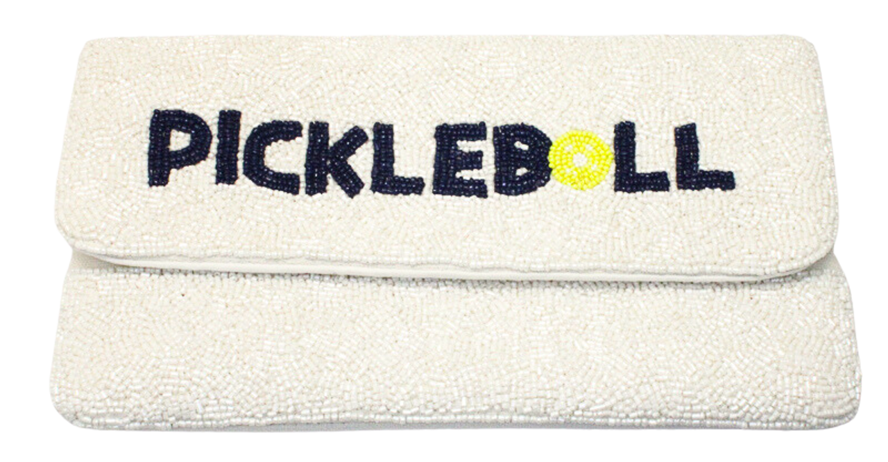 Beaded Pickleball Beaded Clutch / Navy - White