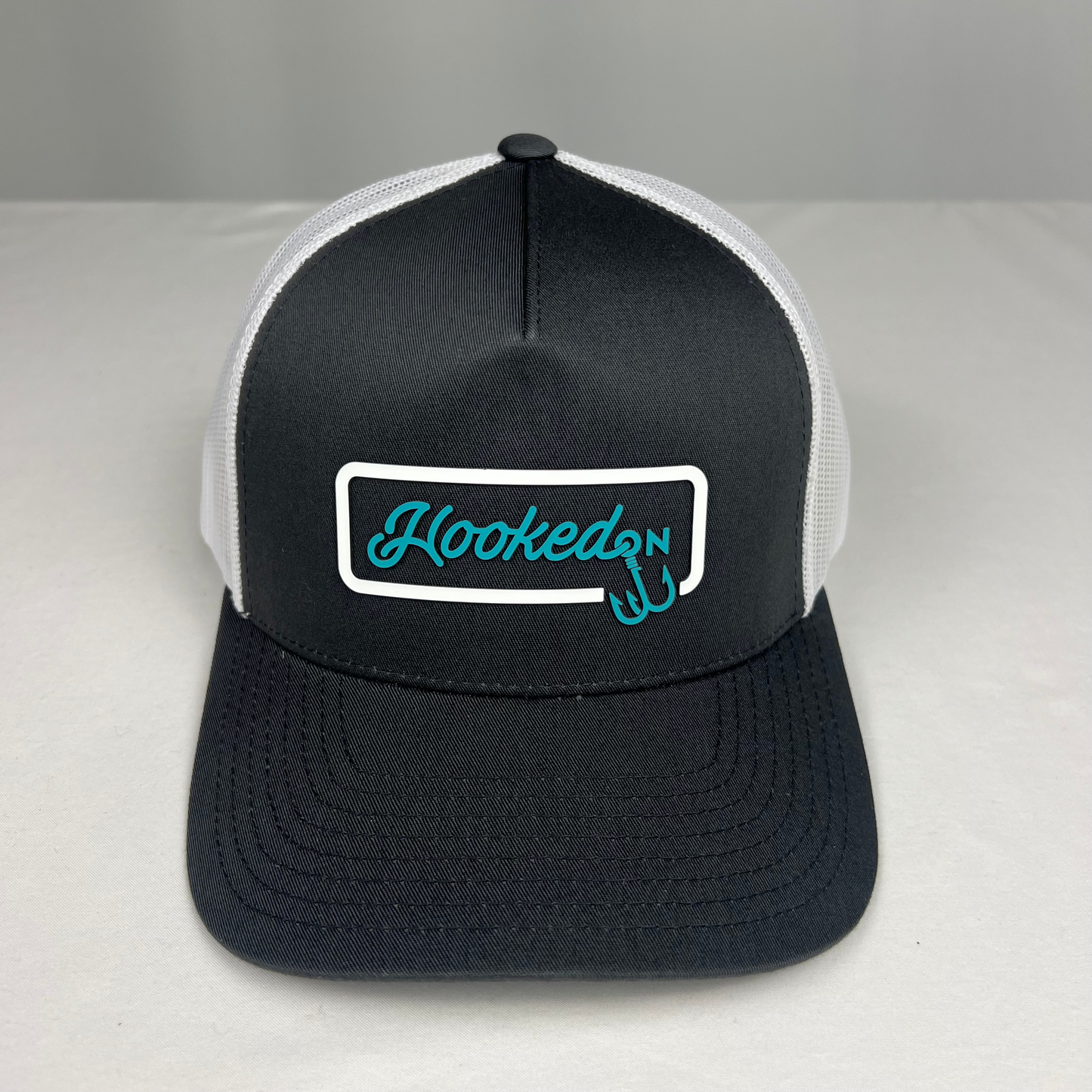 Hooked On Trucker Cap Charcoal/White with Teal
