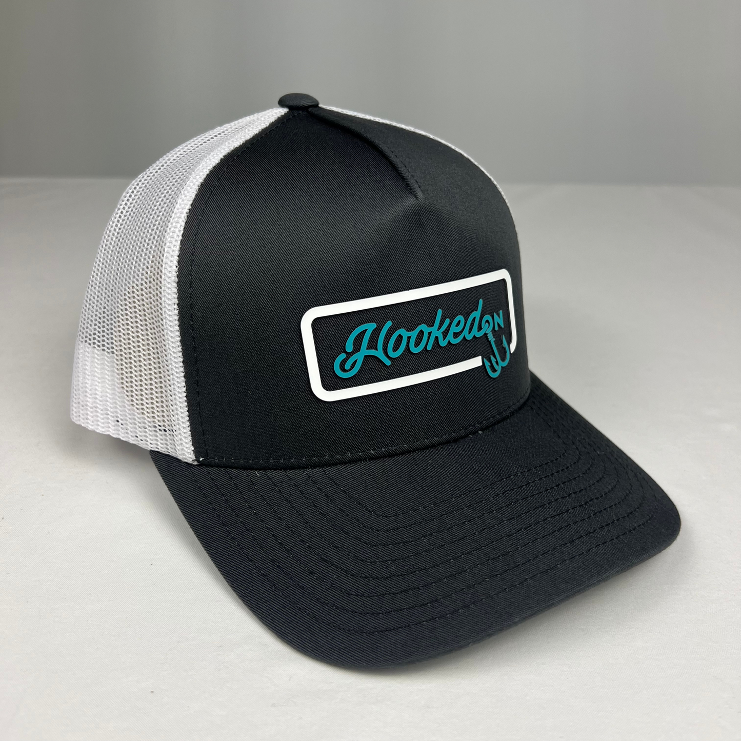 Hooked On Trucker Cap Charcoal/White with Teal