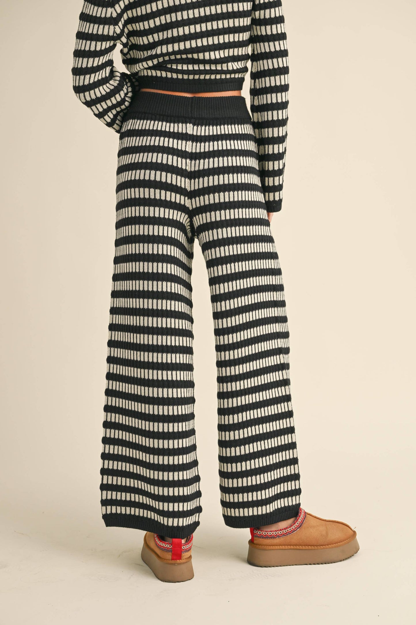 Block Stripe Black and Cream Knit Pant