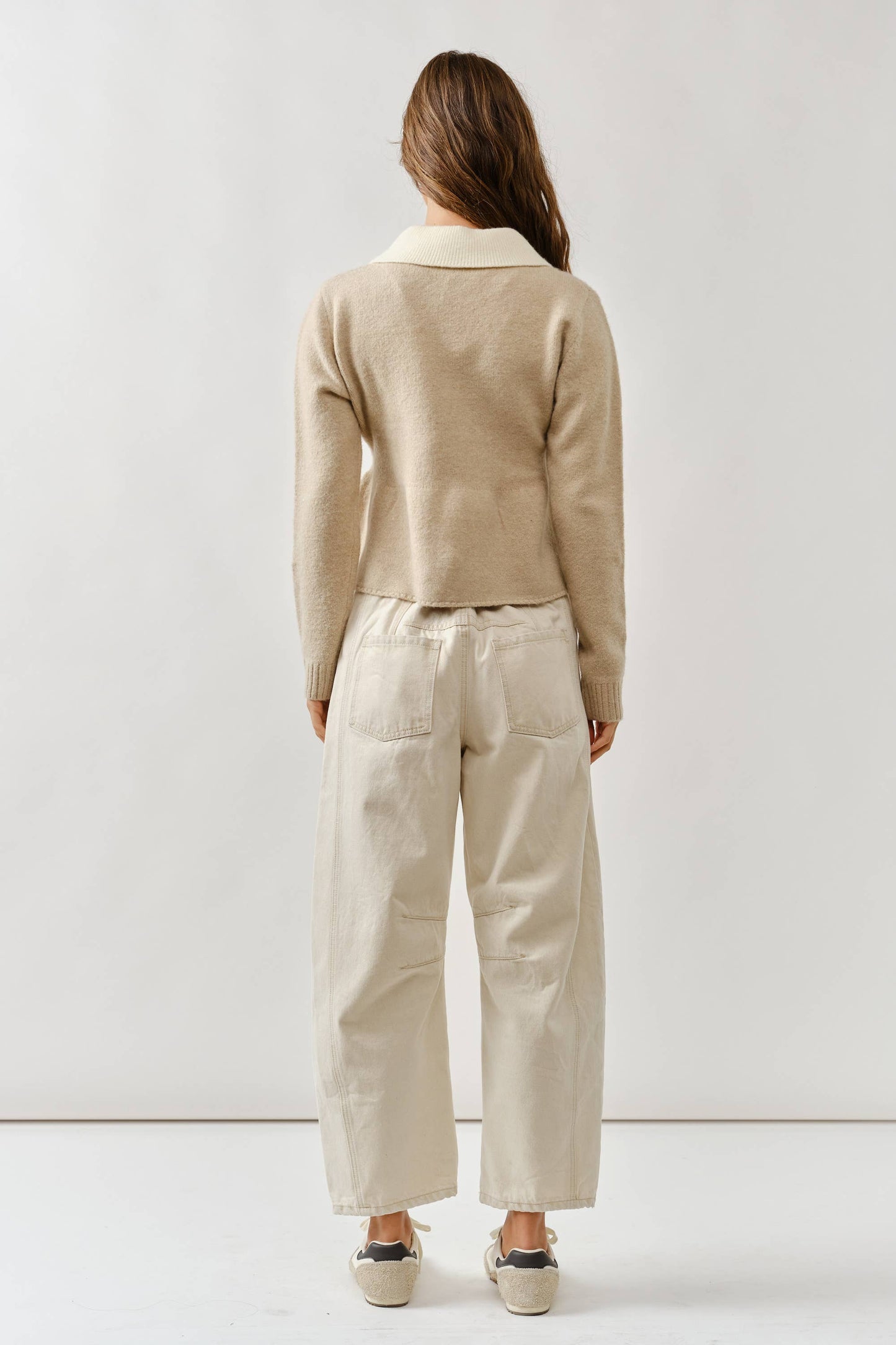 Peplum Collared Sweater / Tan