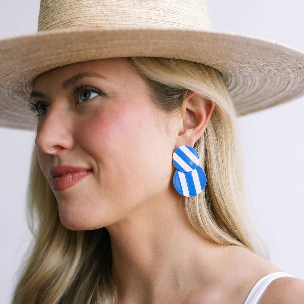 Earrings/ Bermuda Double Circle / Blue / White