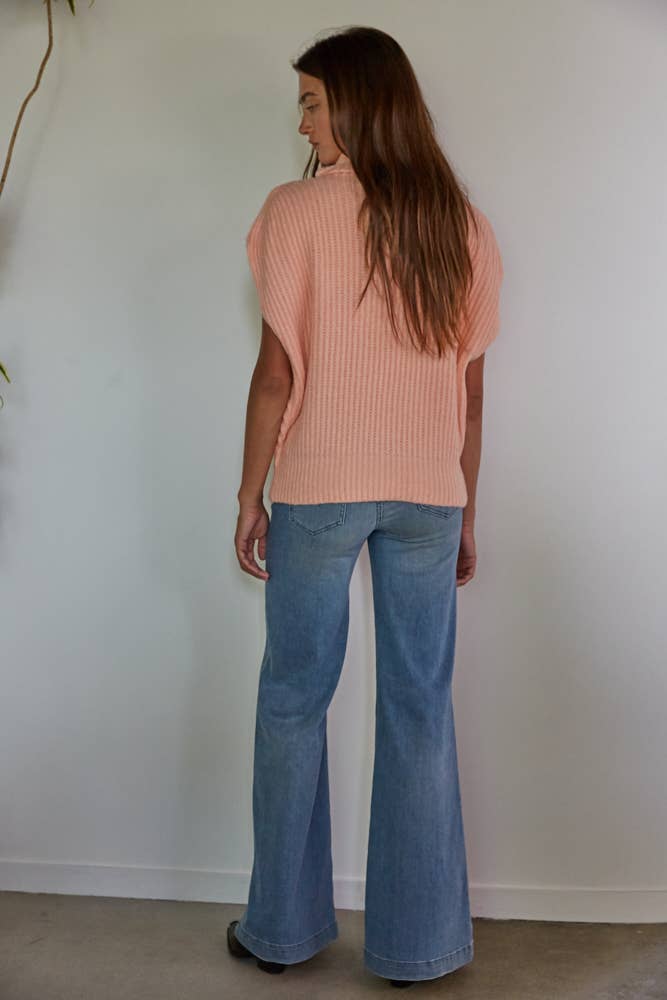 Knit Sweater Ribbed Turtleneck Vest / Peach