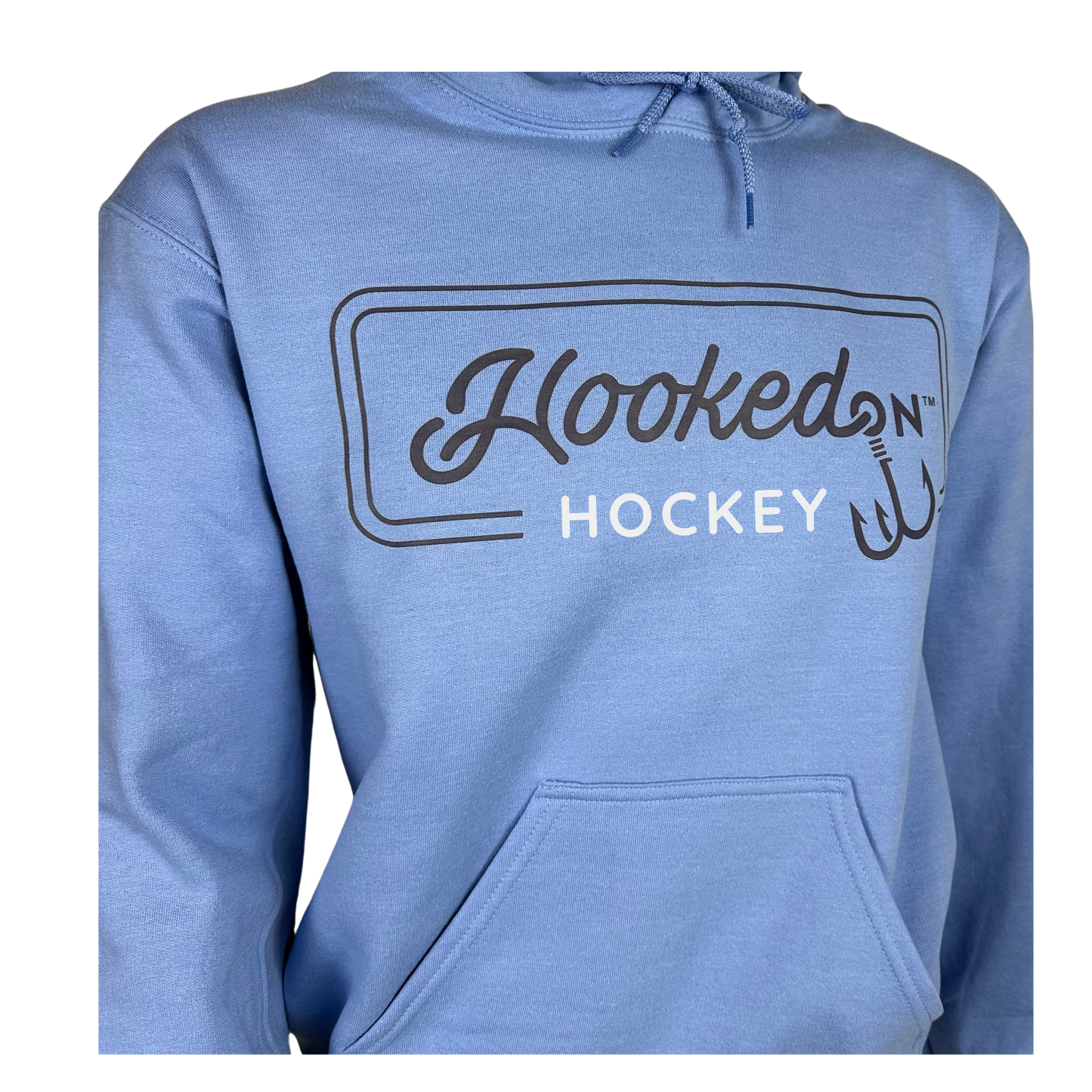 Hooked On Customizable Hoodie Carolina Blue with Navy