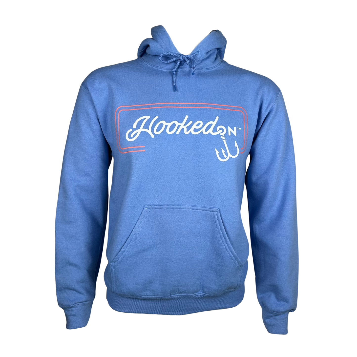 Hooked On Customizable Hoodie Carolina Blue with White/Red