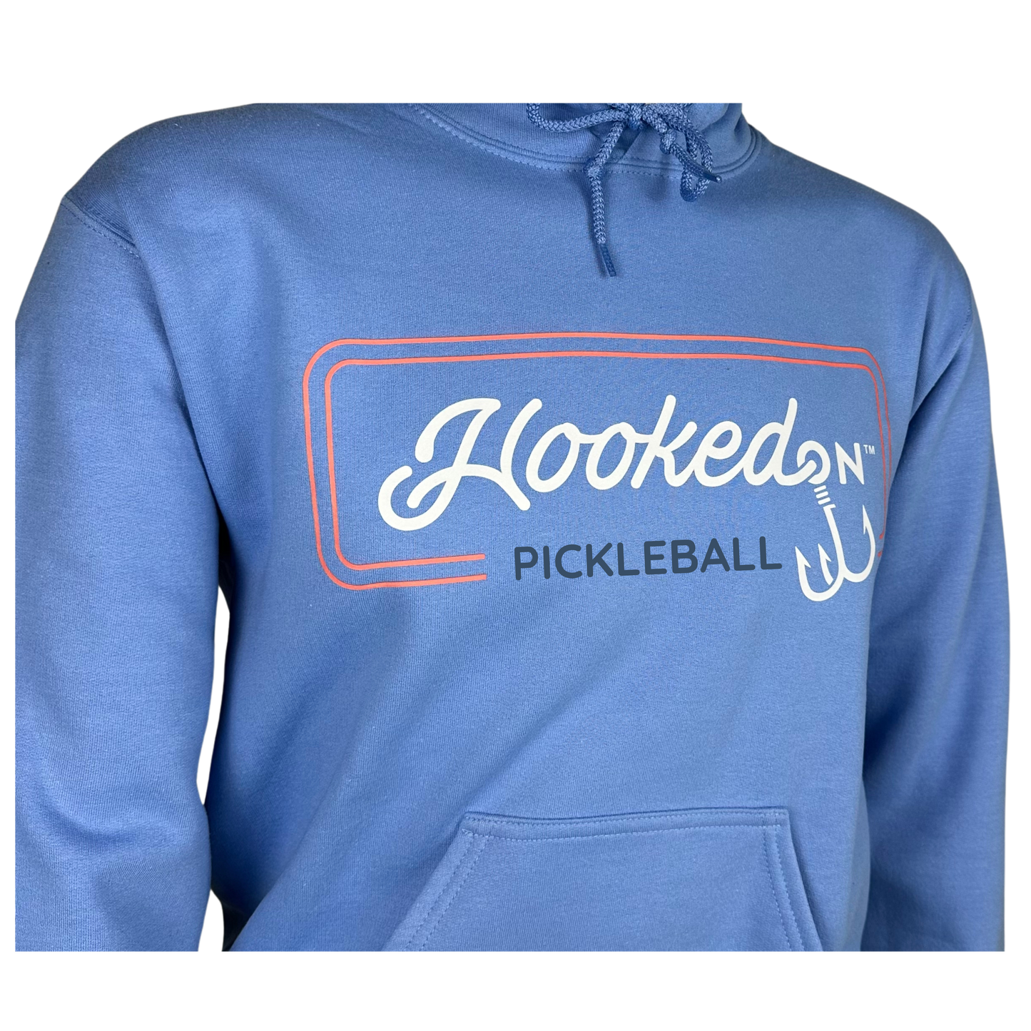 Hooked On Customizable Hoodie Carolina Blue with White/Red