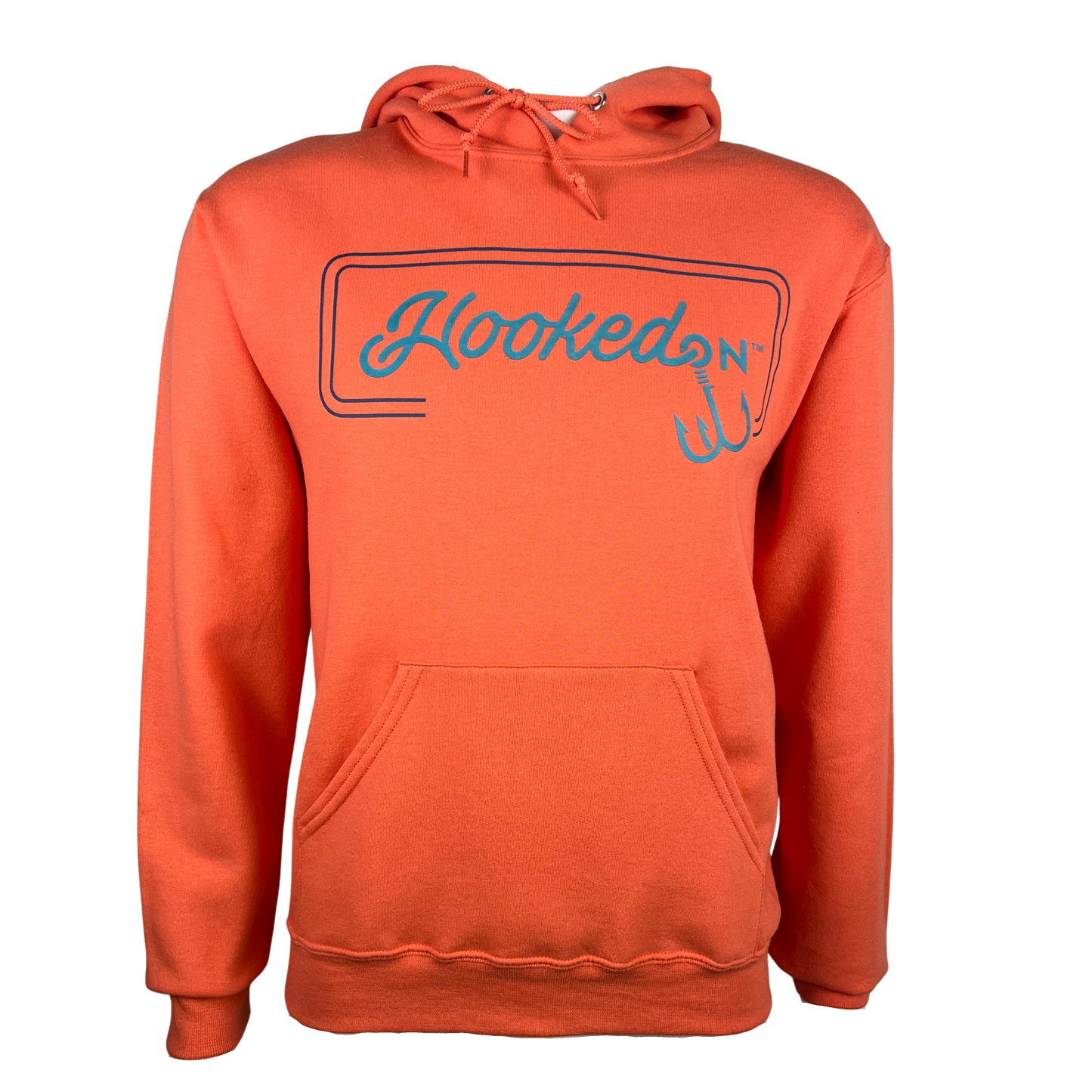 Hooked On Customizable Hoodie Coral with Navy/Turquoise