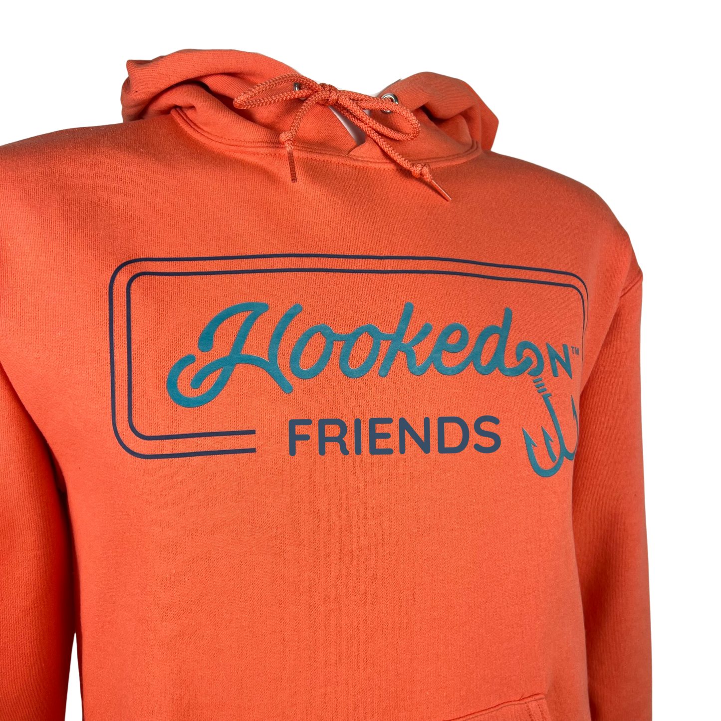 Hooked On Customizable Hoodie Coral with Navy/Turquoise